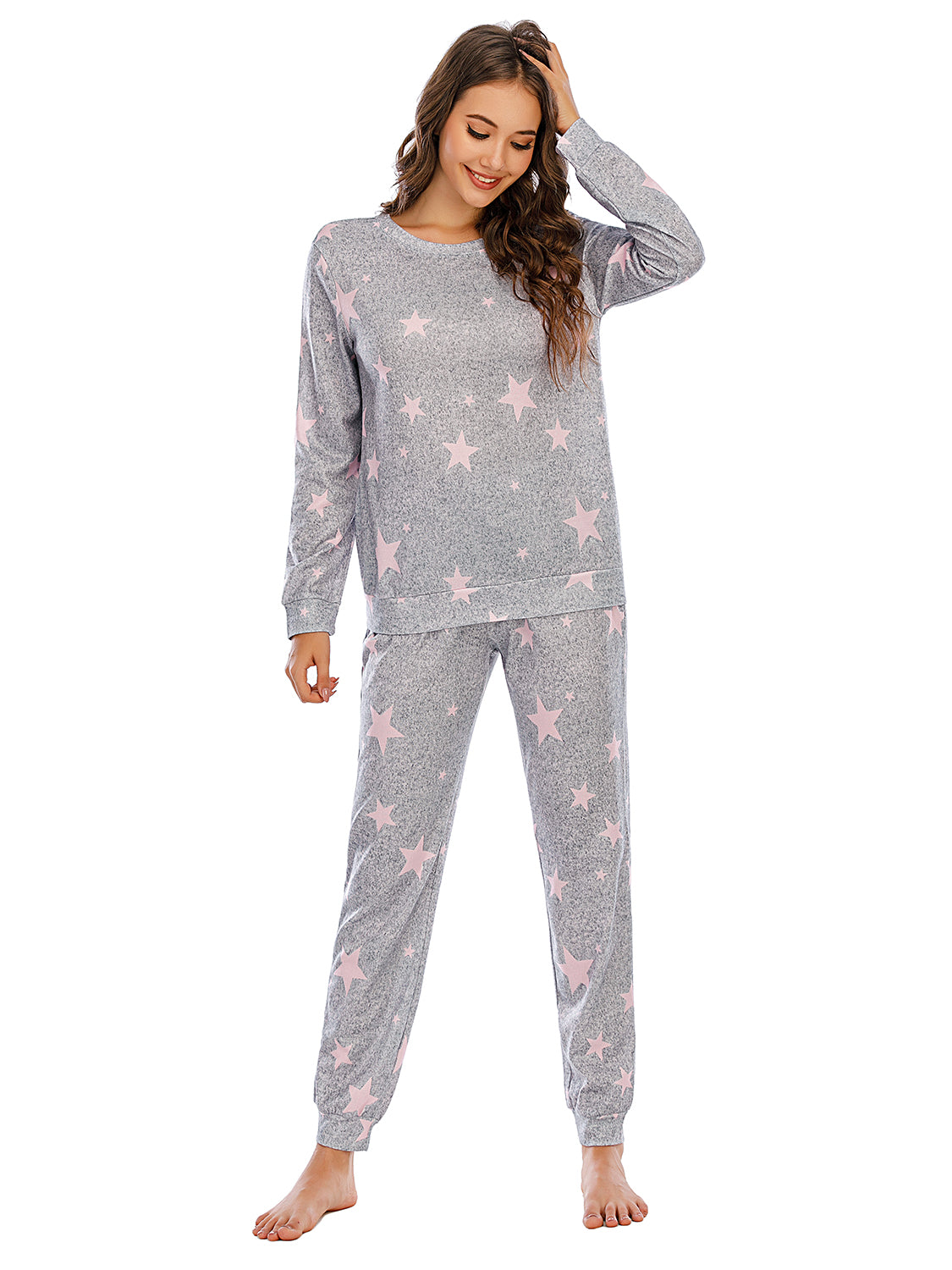 Star Top and Pants Lounge Set - 2 PCS. - T - 4 COLORS -