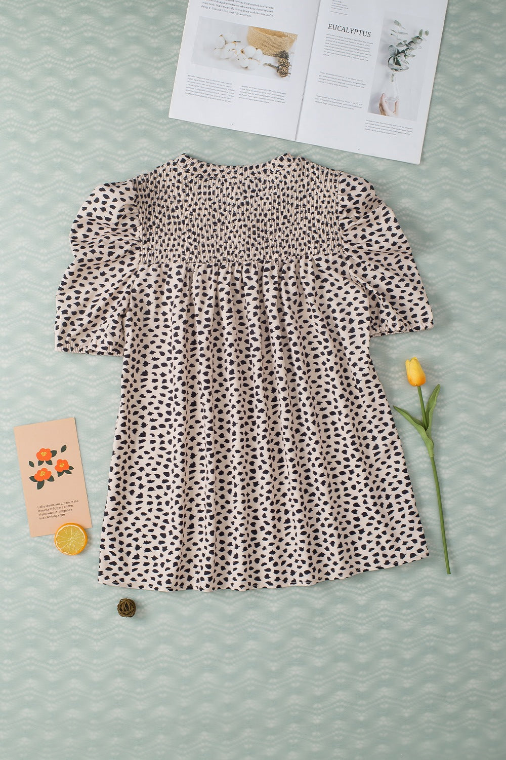 Smocked Animal Print Puff Sleeve Blouse - T - 1 COLOR -