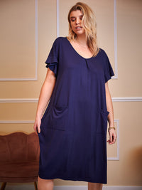 Thumbnail for Plus Size Round Neck Short Sleeve Lounge Dress - 1XL THRU 5XL ONLY - T - 3 COLORS -