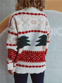 Thumbnail for Christmas Tree Mock Neck Long Sleeve Sweater - T - 2 COLORS -