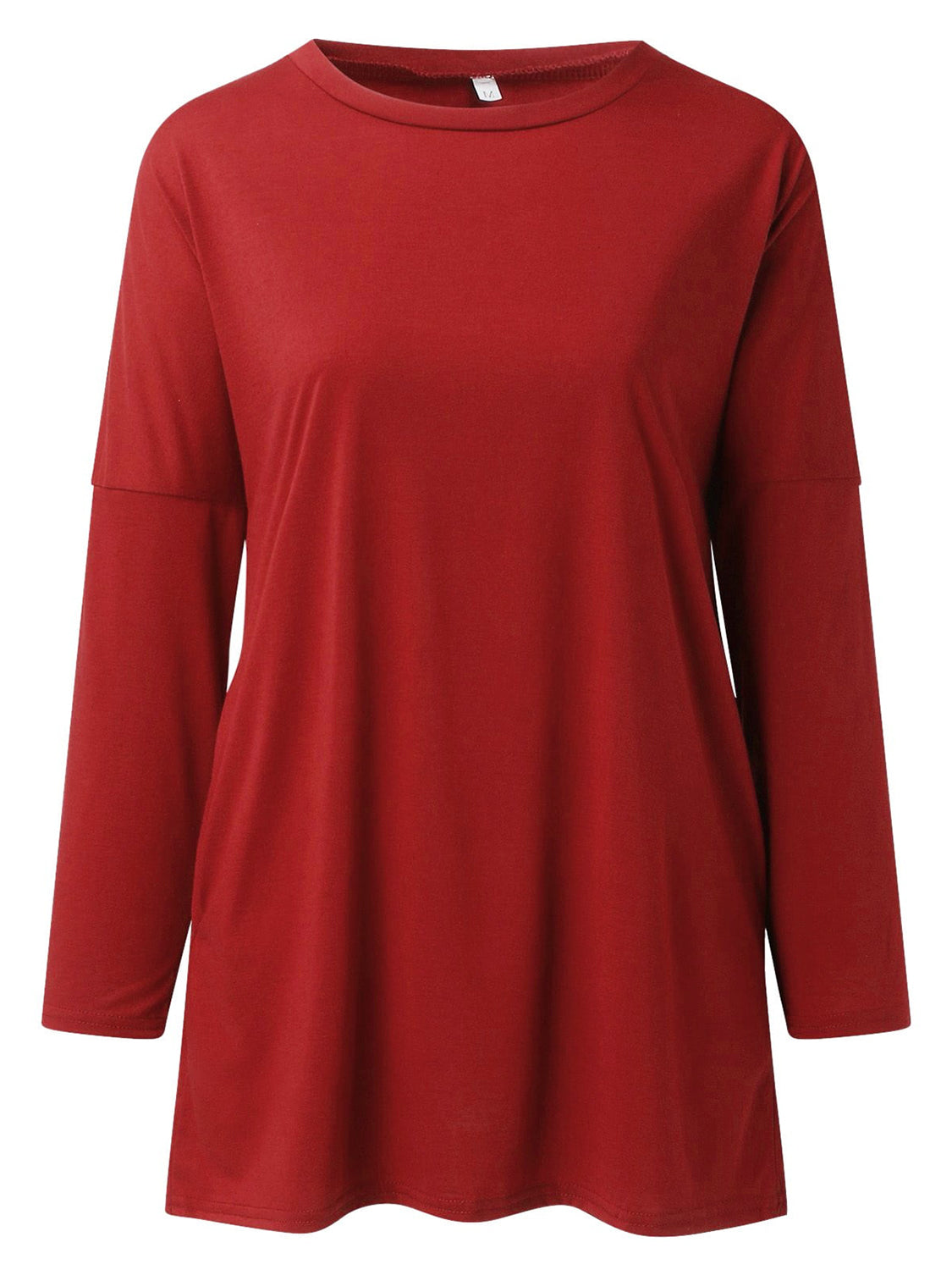 Full Size Round Neck Drapey Long Sleeve T-Shirt - SIZES S THRU 3XL - T - 6 COLORS -