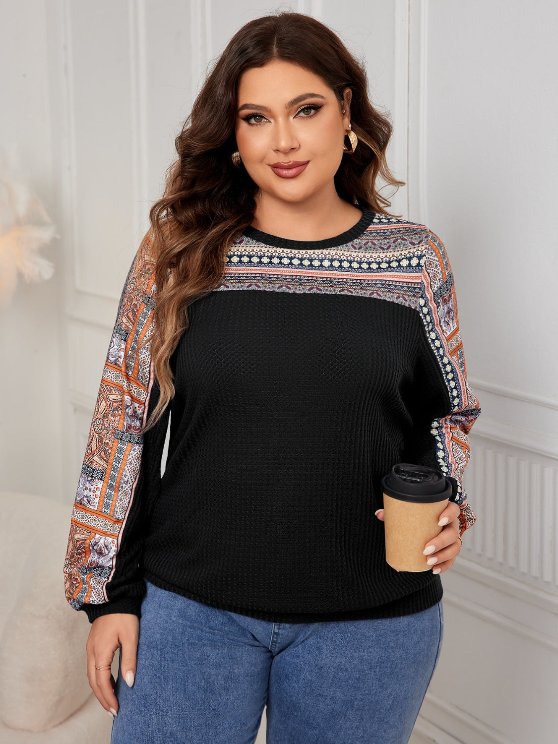 Plus Size Printed Long Sleeve Sweatshirt - SIZES XL THRU 4XL - T - 3 COLORS -