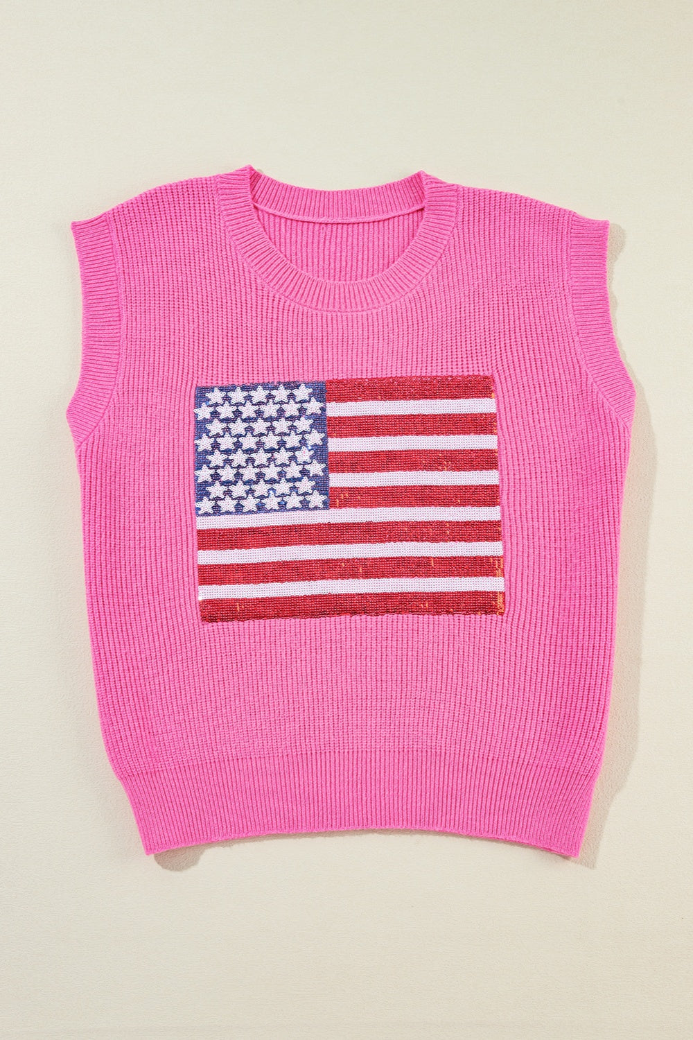 Sequin US Flag Round Neck Sweater Vest - T - 2 COLORS -