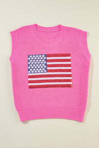 Thumbnail for Sequin US Flag Round Neck Sweater Vest - T - 2 COLORS -