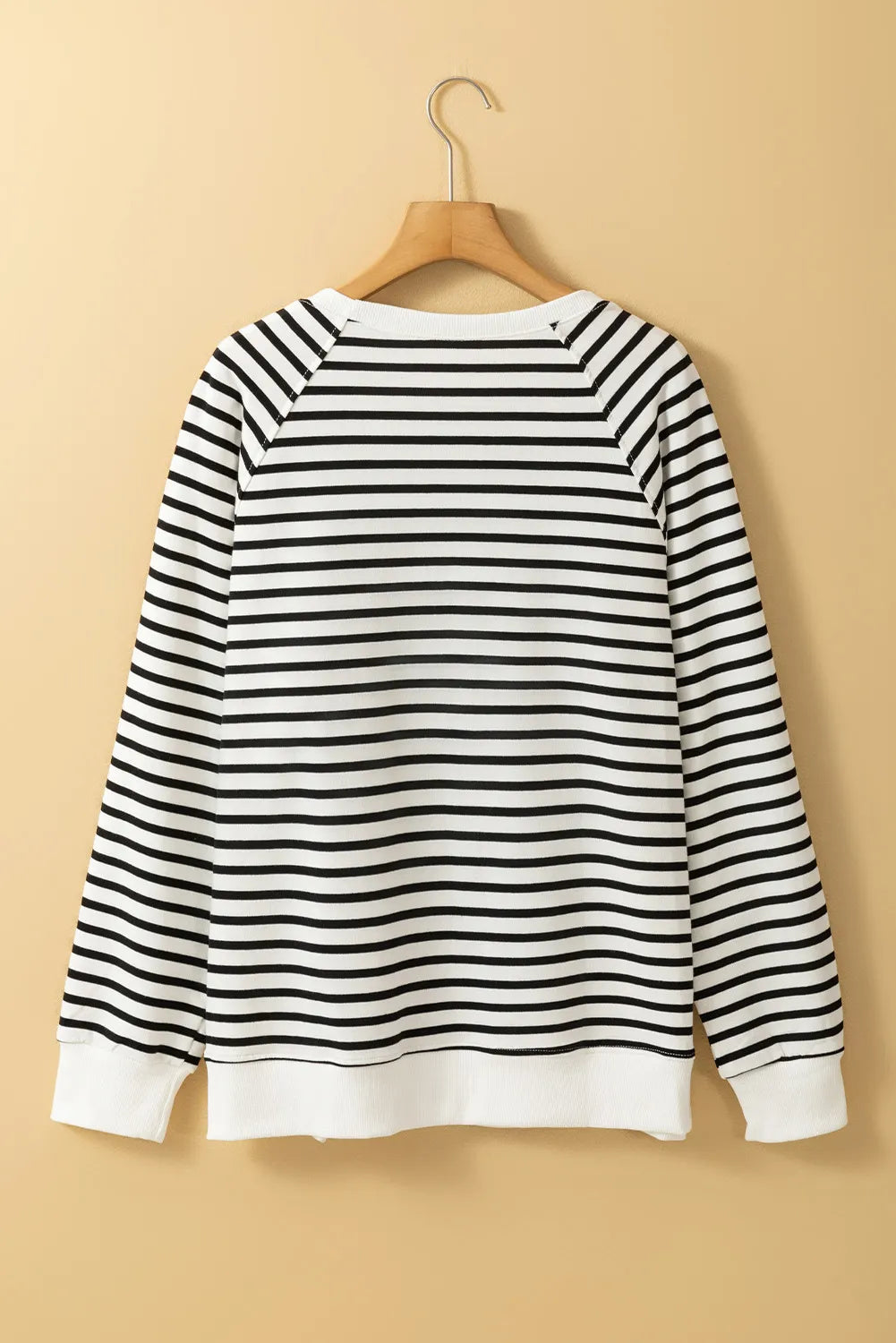 Slit Striped Round Neck Long Sleeve Sweatshirt - T - 1 COLOR -