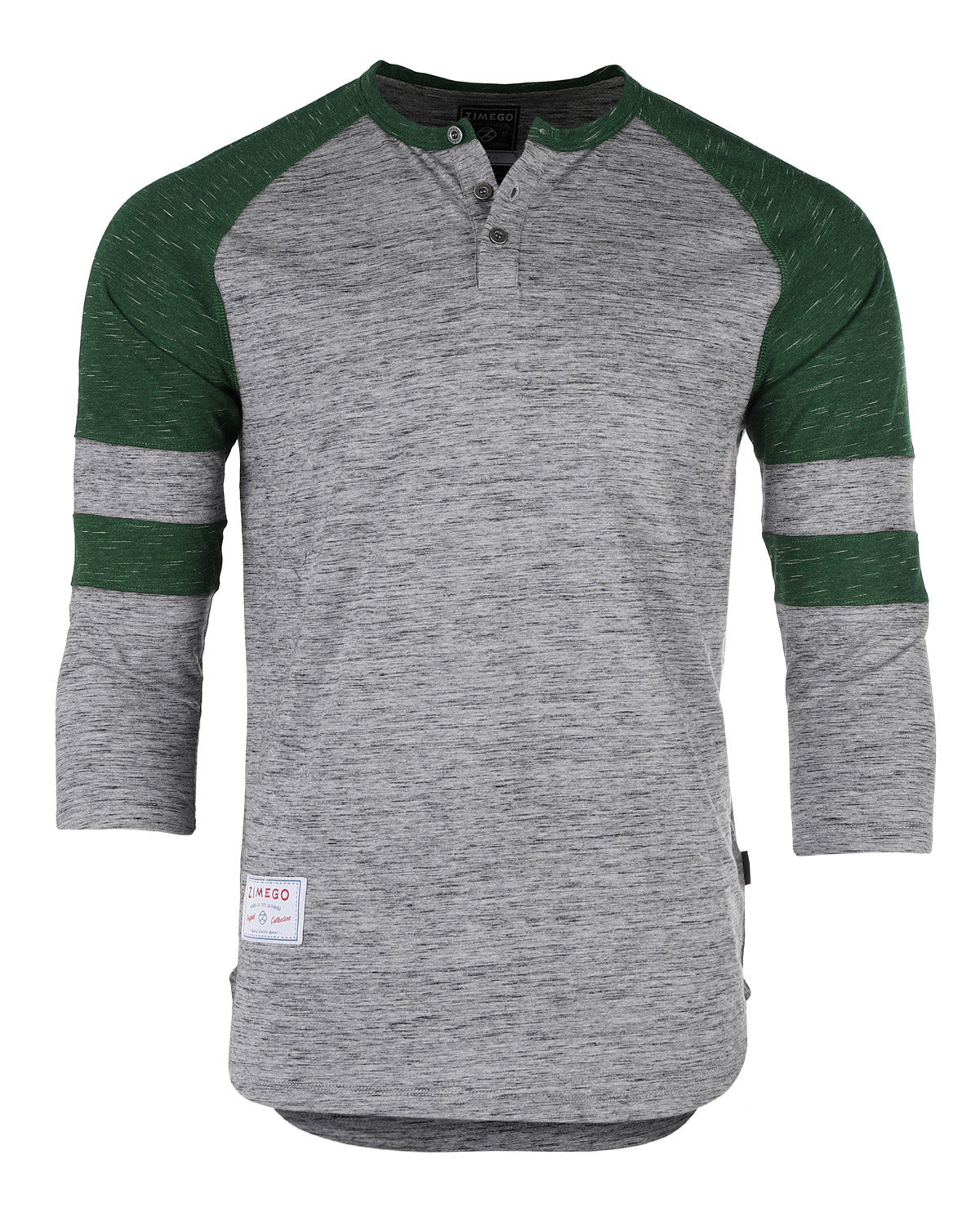 Men's 3/4 Sleeve GREEN Baseball Football College Raglan Henley Athletic T-Shirt - 2 COLOR COMBOS -