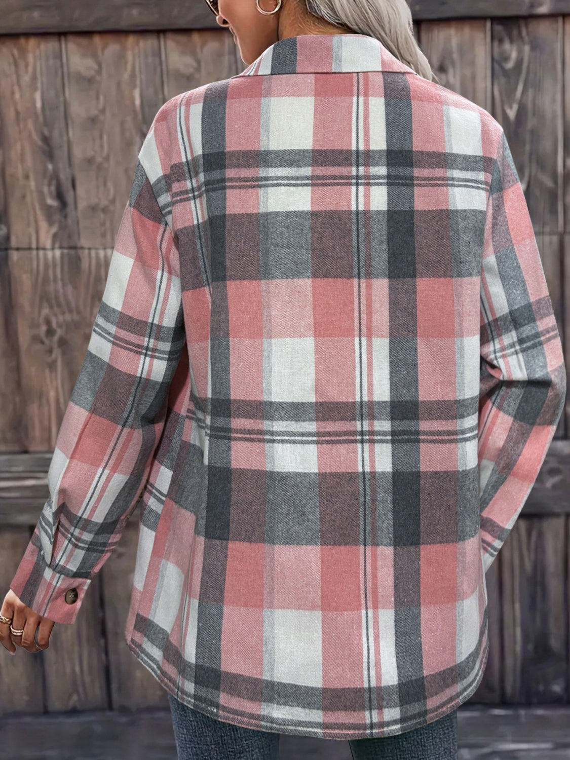 Pocketed Plaid Collared Neck Shacket - T - 1 COLOR -