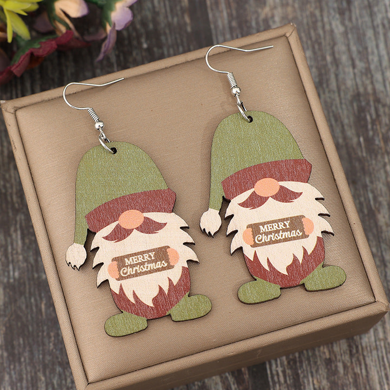 Wooden Gnome Dangle Earrings - T - 1 COLOR -