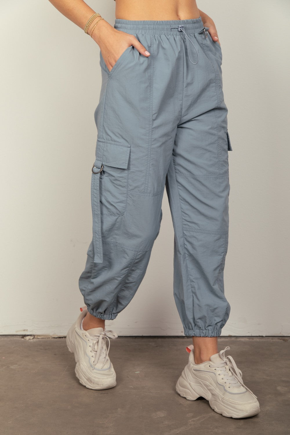 VERY J Elastic Waist Woven Cargo Pants - T - 1 COLOR -