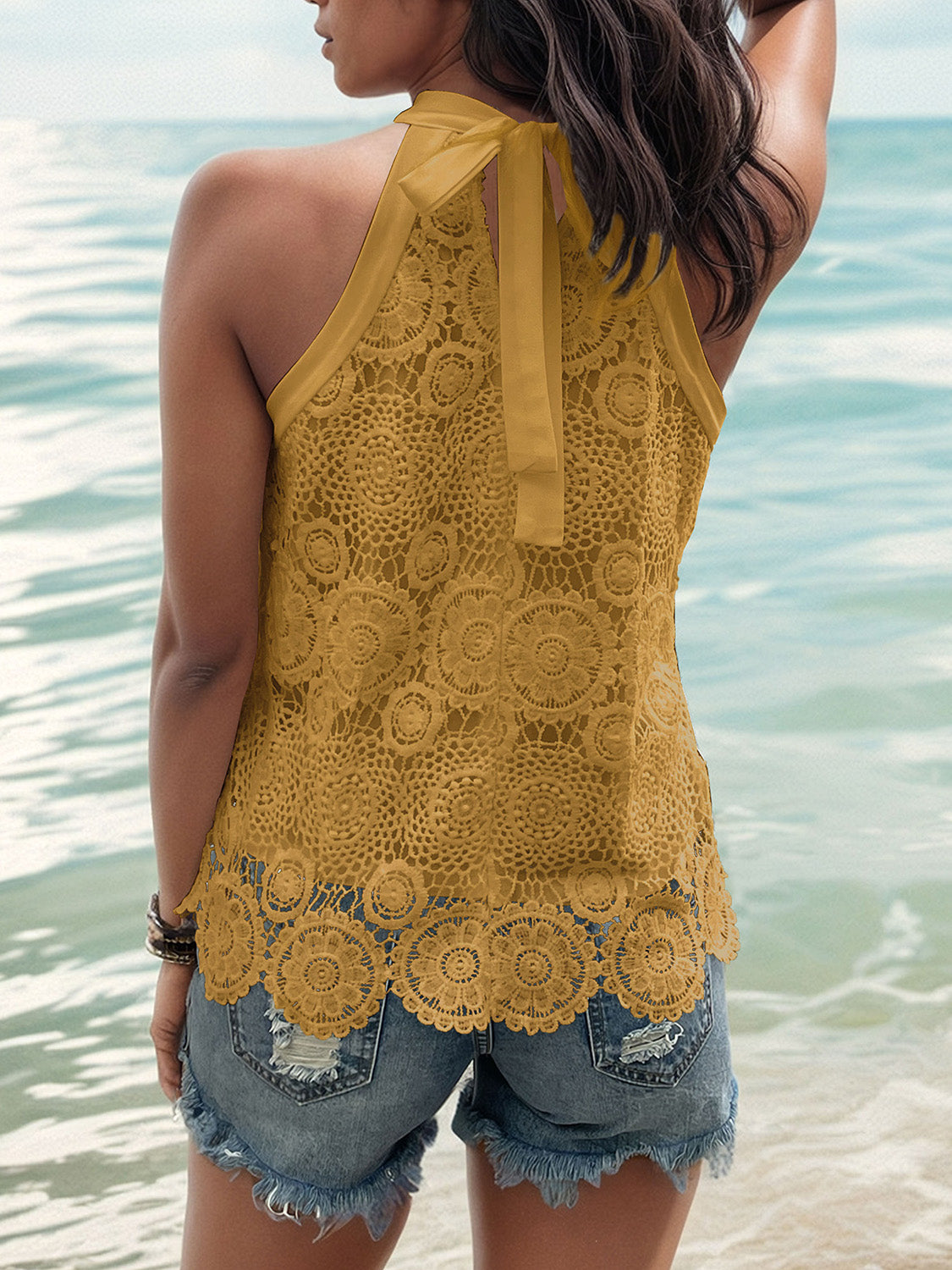 Lace Tied Mock Neck Tank - T - 5 COLORS -