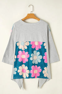 Thumbnail for Slit Floral V-Neck Three-Quarter Sleeve Blouse - T - 2 COLORS -