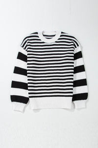 Thumbnail for Striped Round Neck Long Sleeve Sweater - T - 1 COLOR -