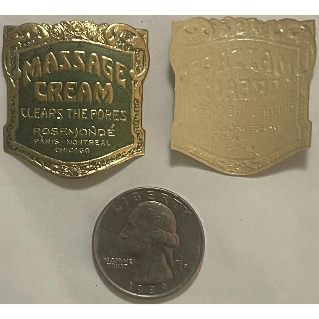 Very Rare 💎 Antique 1910s Massage Cream Gold Embossed Label, Paris, Montreal, Chicago!