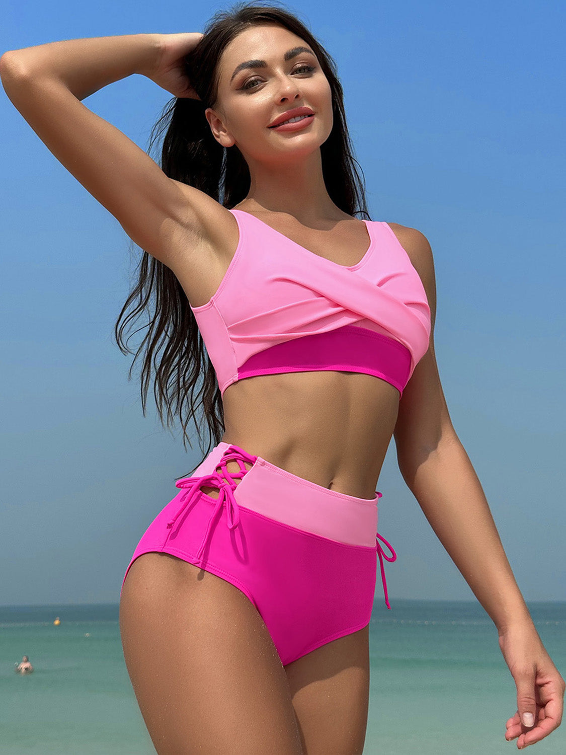 Ruched Wide Strap Two-Piece Swimwear - T - 1 COLOR -