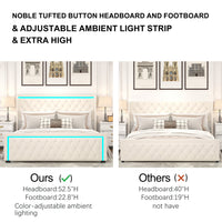 Thumbnail for Queen Platform Bed Frame With High Headboard, Velvet Upholstered Bed With Deep Tufted Buttons, Adjustable Colorful LED L