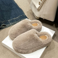 Thumbnail for Fuzzy Round Toe Flat Slippers - T - 4 COLORS -