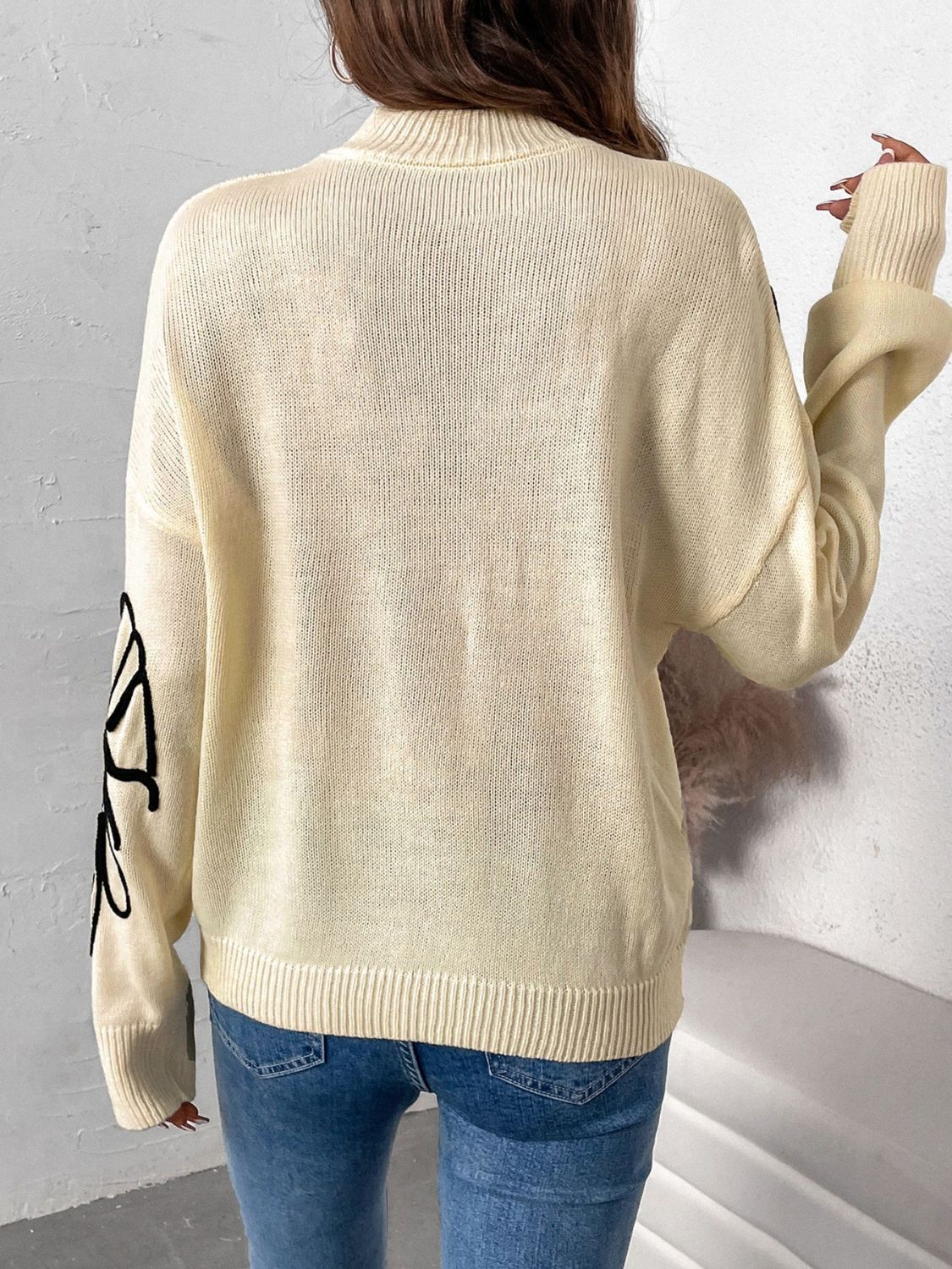 Perfee Mock Neck Dropped Shoulder Long Sleeve Sweater - T - 1 COLOR -