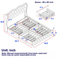 Thumbnail for Queen Platform Bed Frame , Velvet Upholstered Bed With Deep Tufted Buttons and Nailhead Trim, Adjustable Colorful LED Li