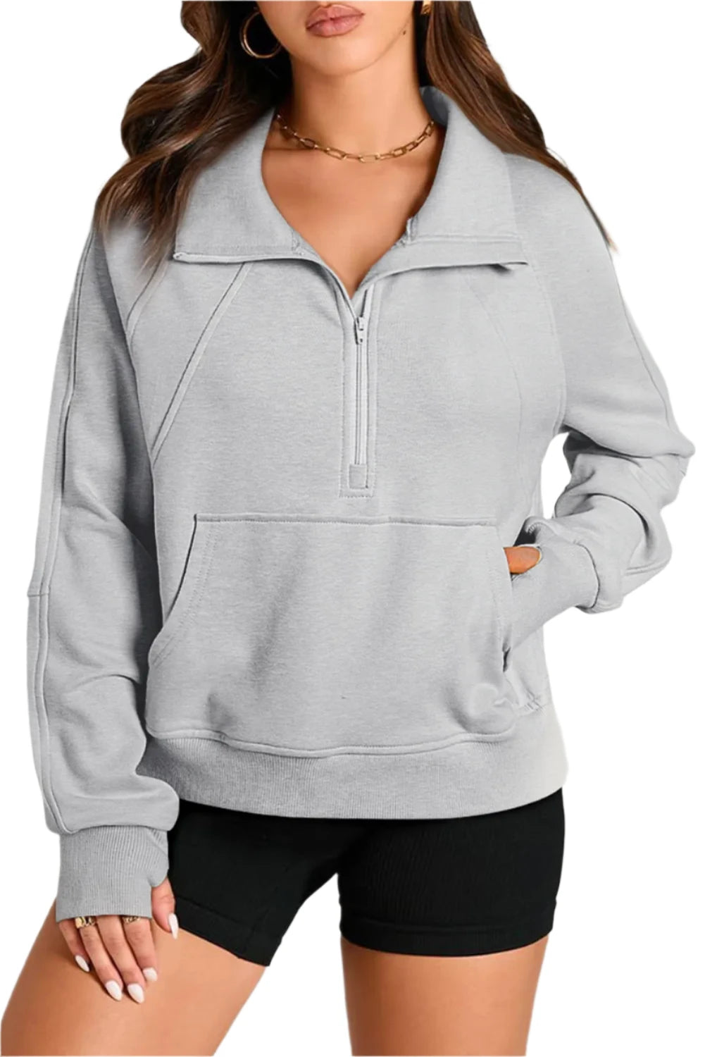 Half Zip Long Sleeve Sweatshirt - T - 1 COLOR -