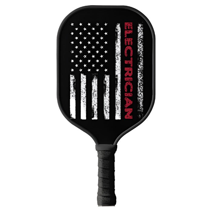 American Flag With Words Electrician Pickleball Paddle - 2 GRIP COLORS -