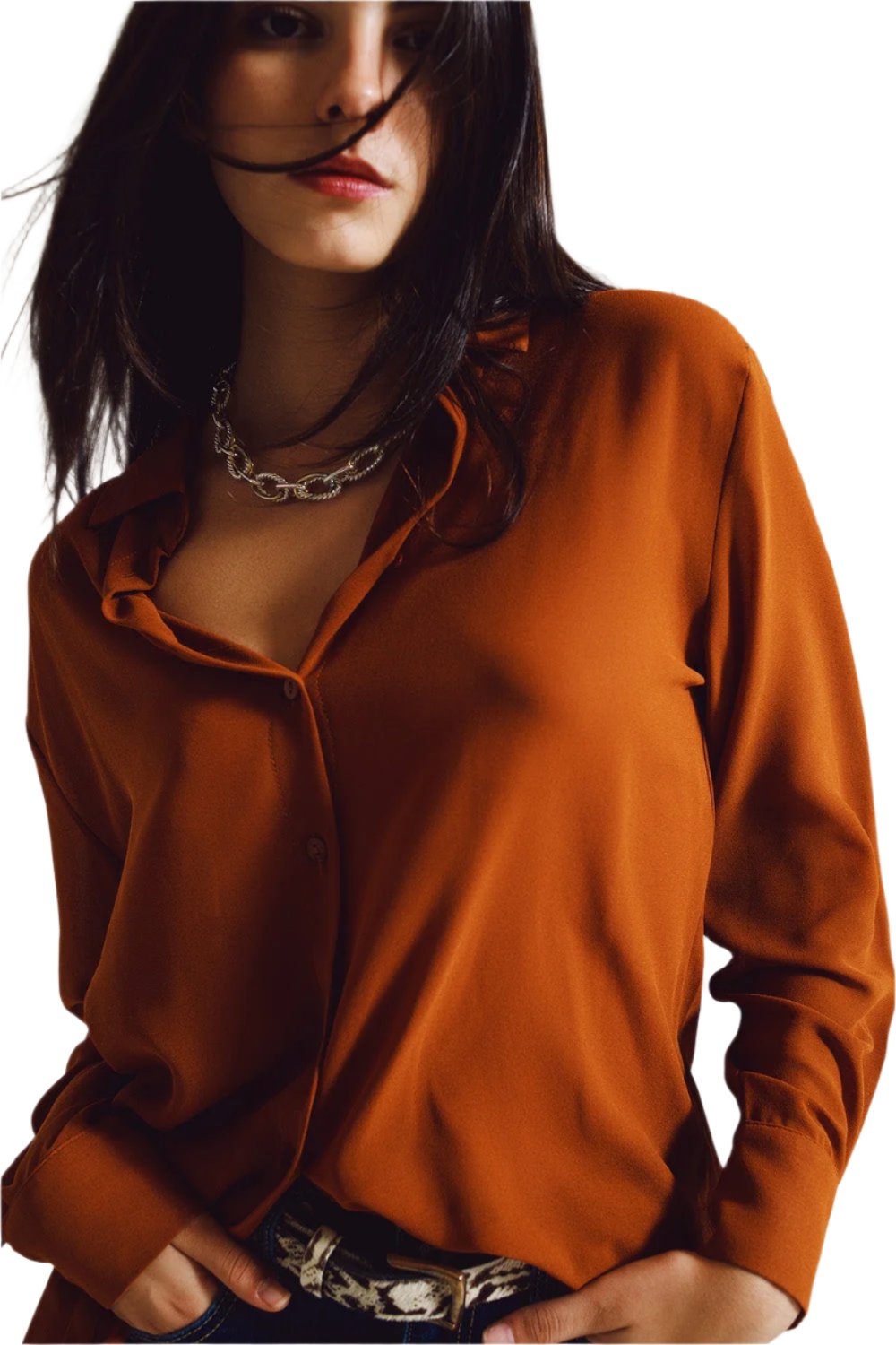 Q2 - Chiffon Shirt in Camel Color - 1 COLOR -