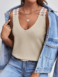 Thumbnail for Full Size Lace Detail V-Neck Tank - T - 5 COLORS -