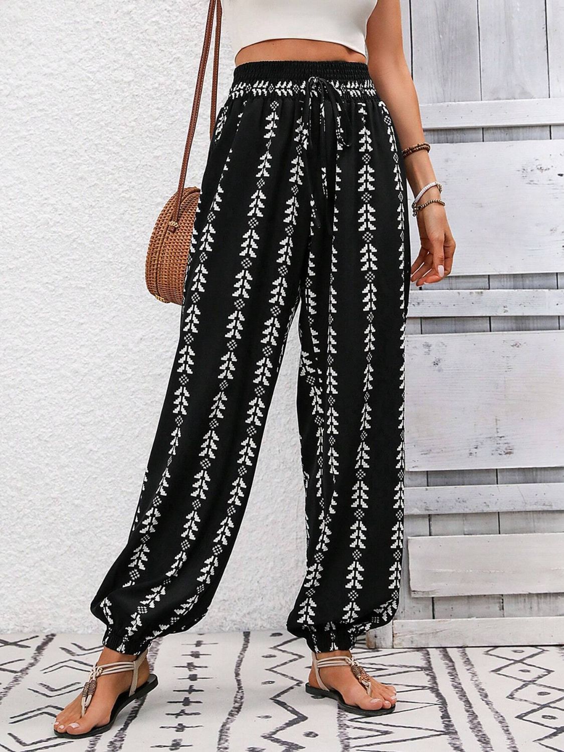 Tied Printed High Waist Pants - T - 5 COLORS -