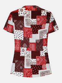 Thumbnail for Printed Notched Short Sleeve Blouse - T - 4 COLORS -