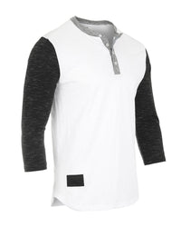 Thumbnail for Men's 3/4 Sleeve Black / White Baseball Henley – Casual Athletic Button Crewneck Shirt - 2 COLOR COMBOS -