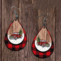 Thumbnail for Faux Leather Plaid Teardrop Earrings - T - 2 COLORS -