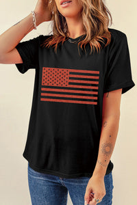 Thumbnail for US Flag Round Neck Short Sleeve T-Shirt- T - 1 COLOR -