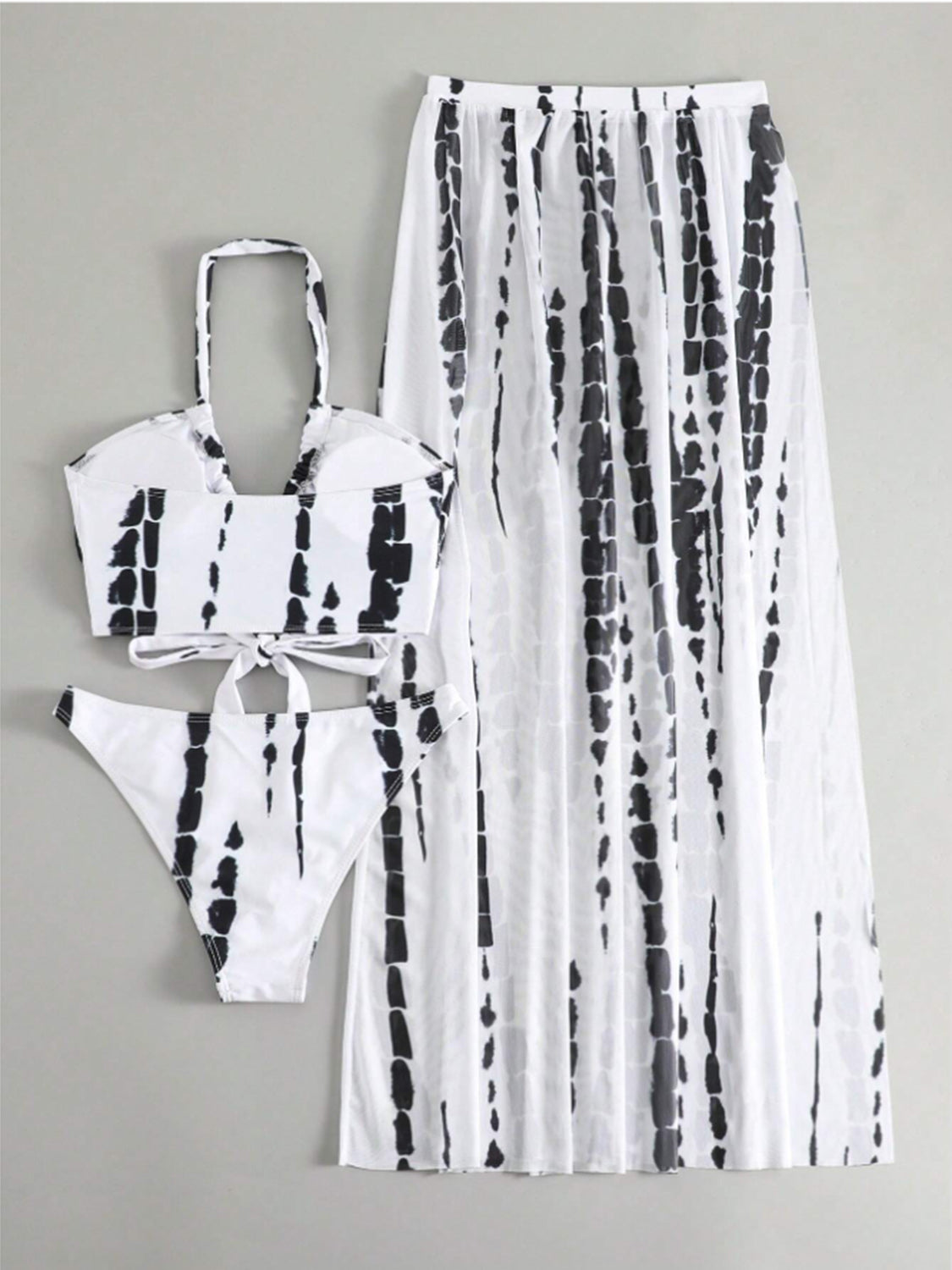 Printed Halter Neck Three-Piece Swim Set - 3 PCS. - T - 6 COLORS -