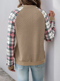 Thumbnail for Perfee Plaid Half Zip Long Sleeve Texture Sweatshirt - T - 1 COLOR -