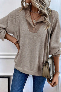 Thumbnail for Quarter Buttoned Long Sleeve Blouse - T - 1 COLOR -