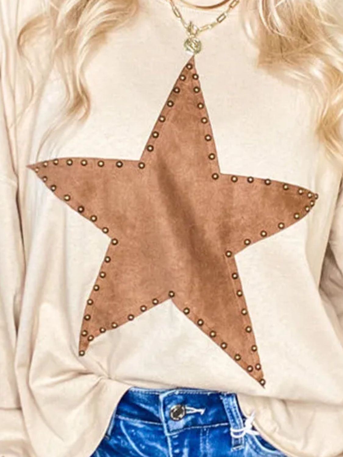 Star Round Neck Long Sleeve Blouse - T- 3 COLORS -