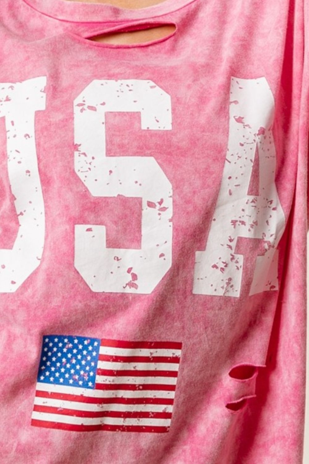 BiBi Washed American Flag Graphic Distressed T-Shirt - T - 1 COLOR -