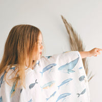 Thumbnail for Geople - Baby Beach Bath Towel Muslin Hooded Poncho - Whale - 1 COLOR -