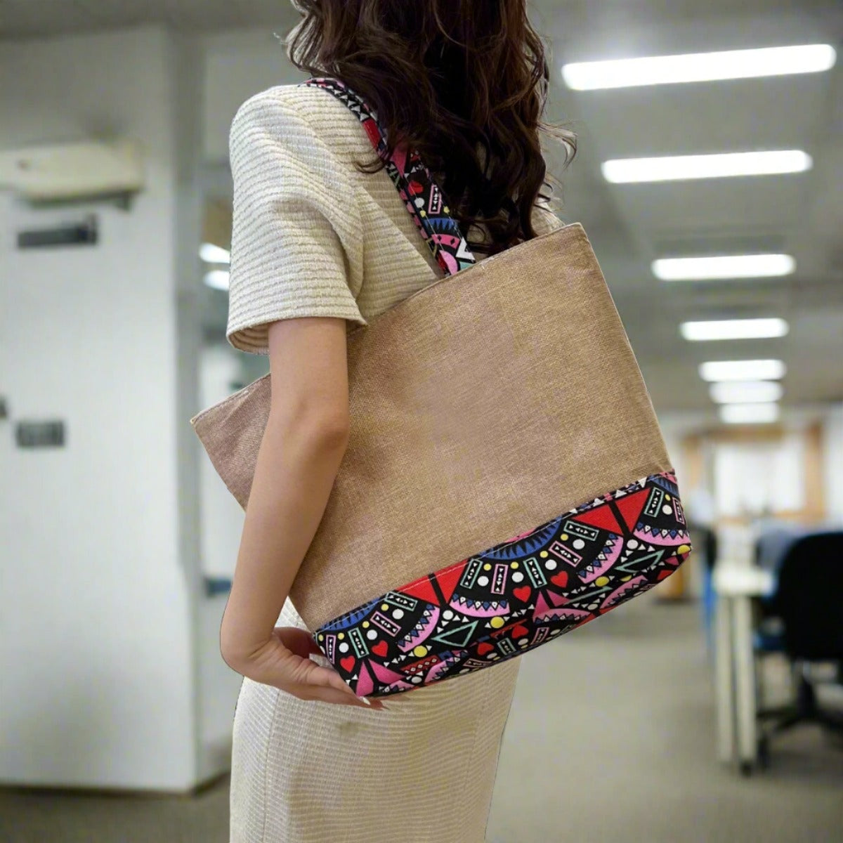 Geometric Medium Tote Bag - T - 2 COLORS -