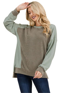 Thumbnail for Celeste High-Low Contrast Round Neck Sweatshirt - T - 1 COLOR -