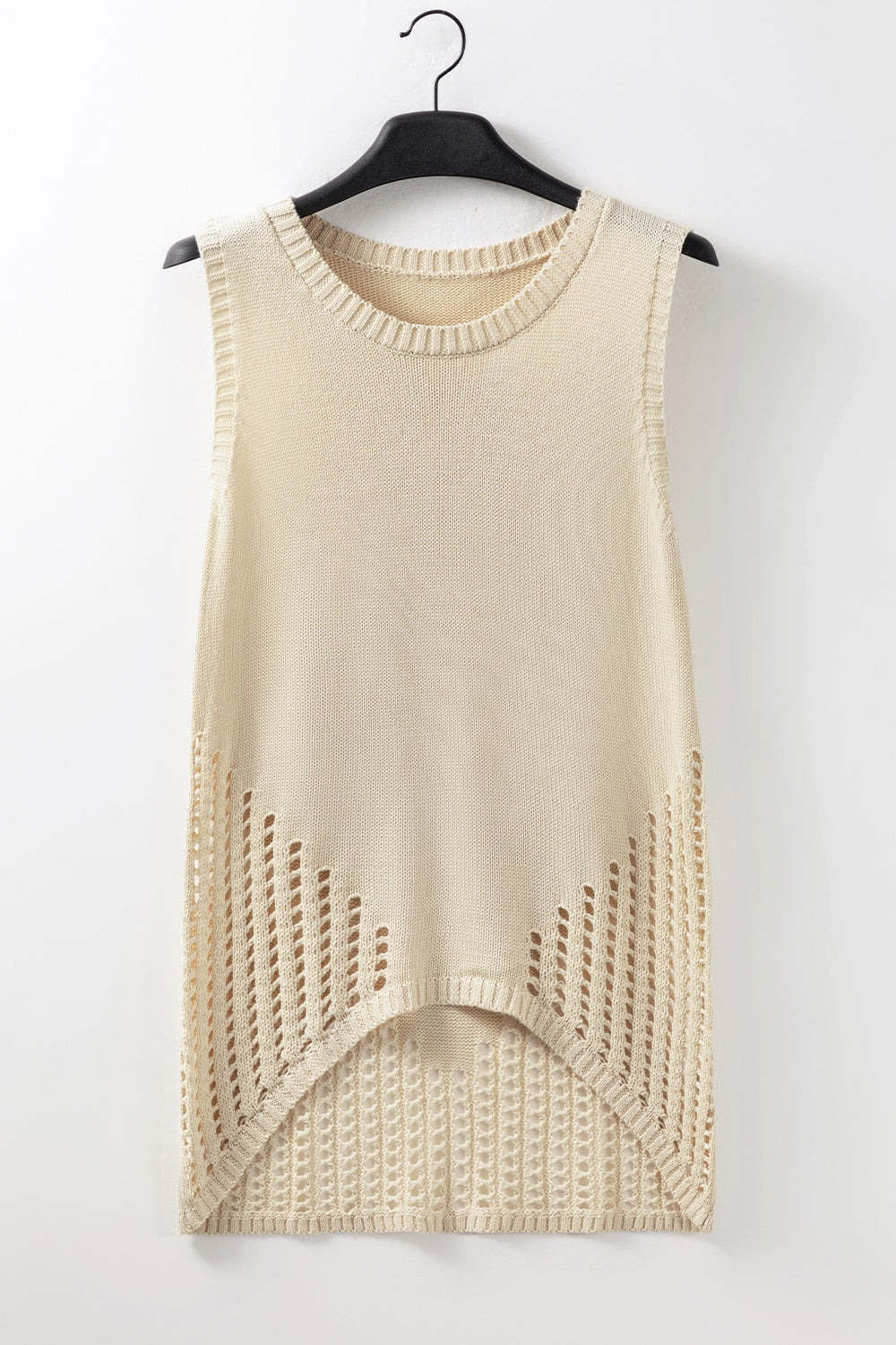 Openwork Round Neck Knit Vest - T - 1 COLOR -