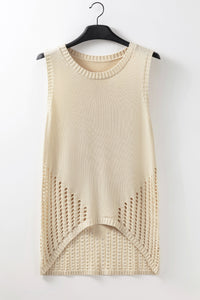 Thumbnail for Openwork Round Neck Knit Vest - T - 1 COLOR -