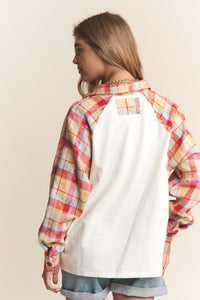 Thumbnail for J.NNA Plaid Contrast Button Down Henley Top - T - 1 COLOR -