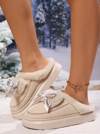 Thumbnail for Bow Suede Platform Plush Slippers - T - 2 COLORS -