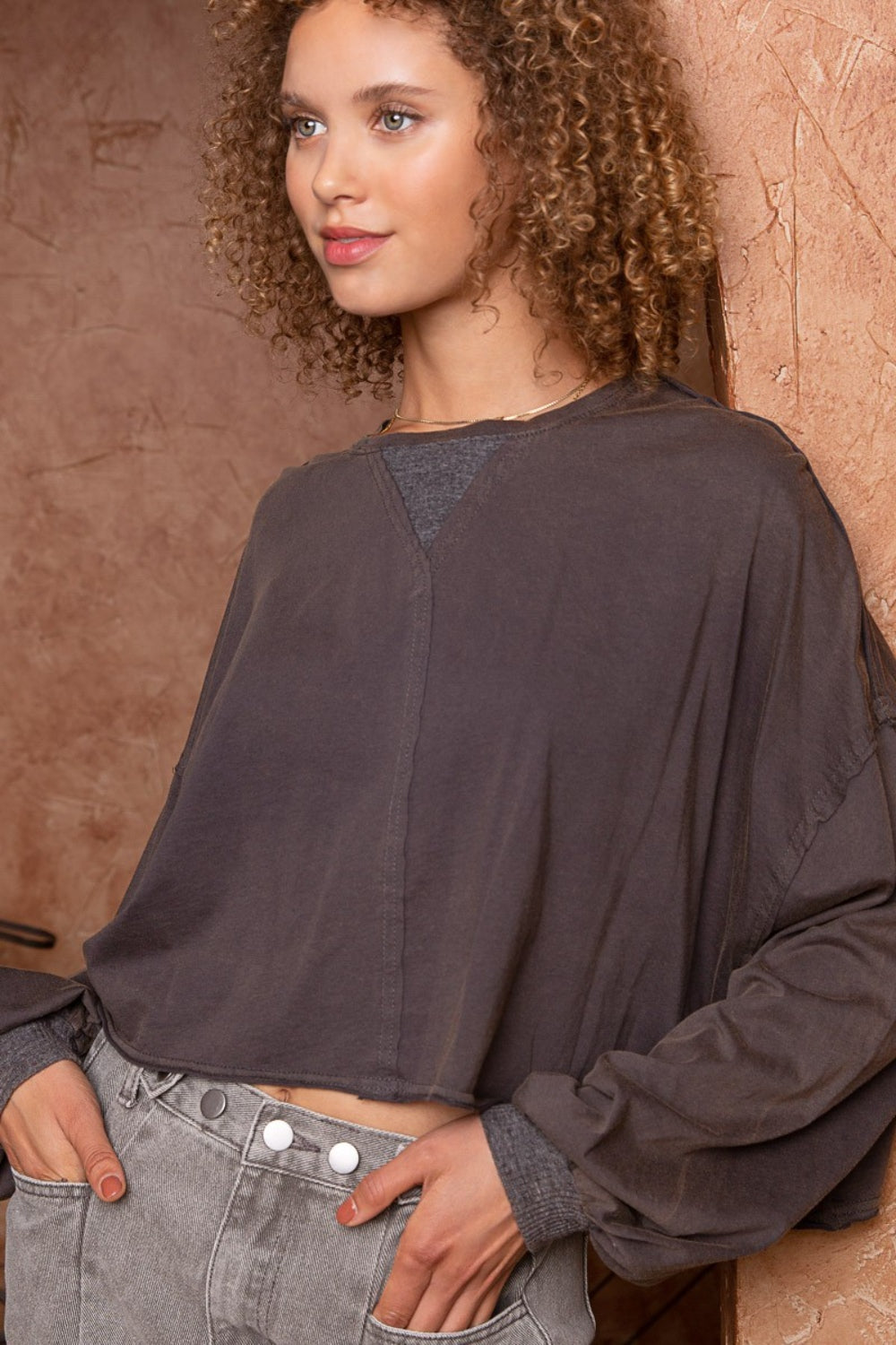 POL Cropped Long Sleeve Top - T - 1 COLOR -