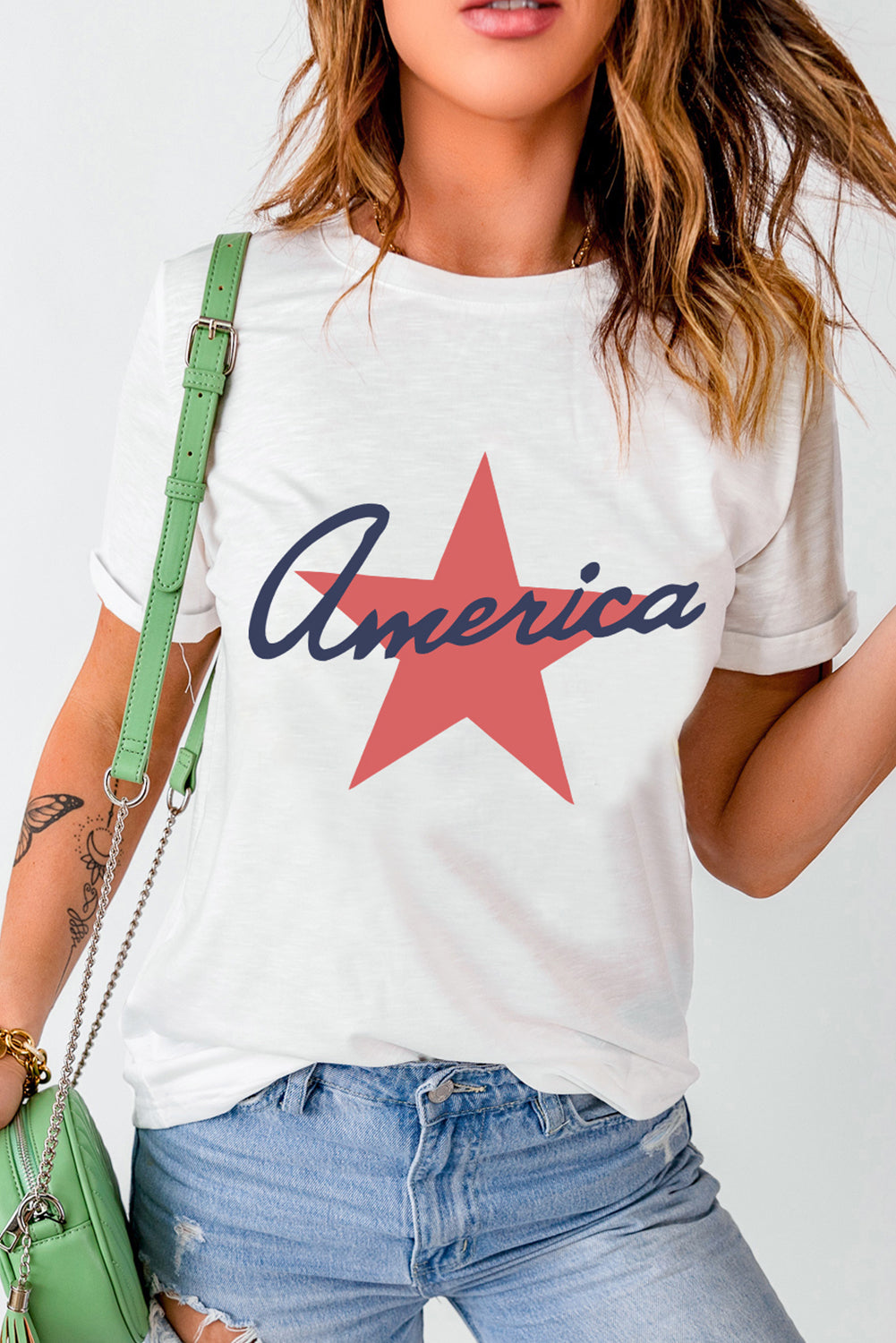 Star Round Neck Short Sleeve T-Shirt - T- 1 COLOR -