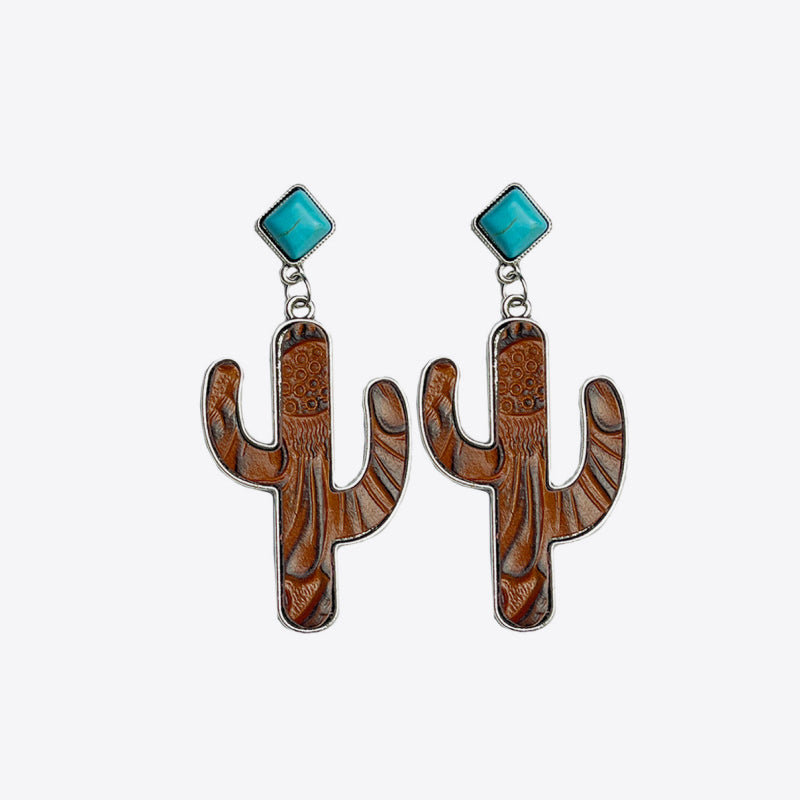 Turquoise Cactus Earrings - T - 4 COLORS -