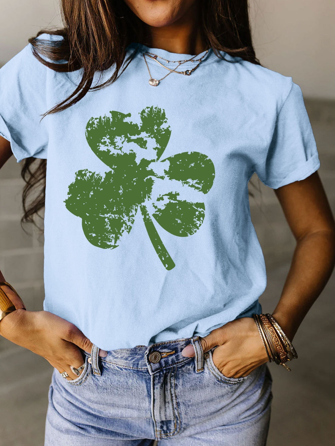 Full Size Lucky Clover Round Neck Short Sleeve T-Shirt - T - 11 COLORS -