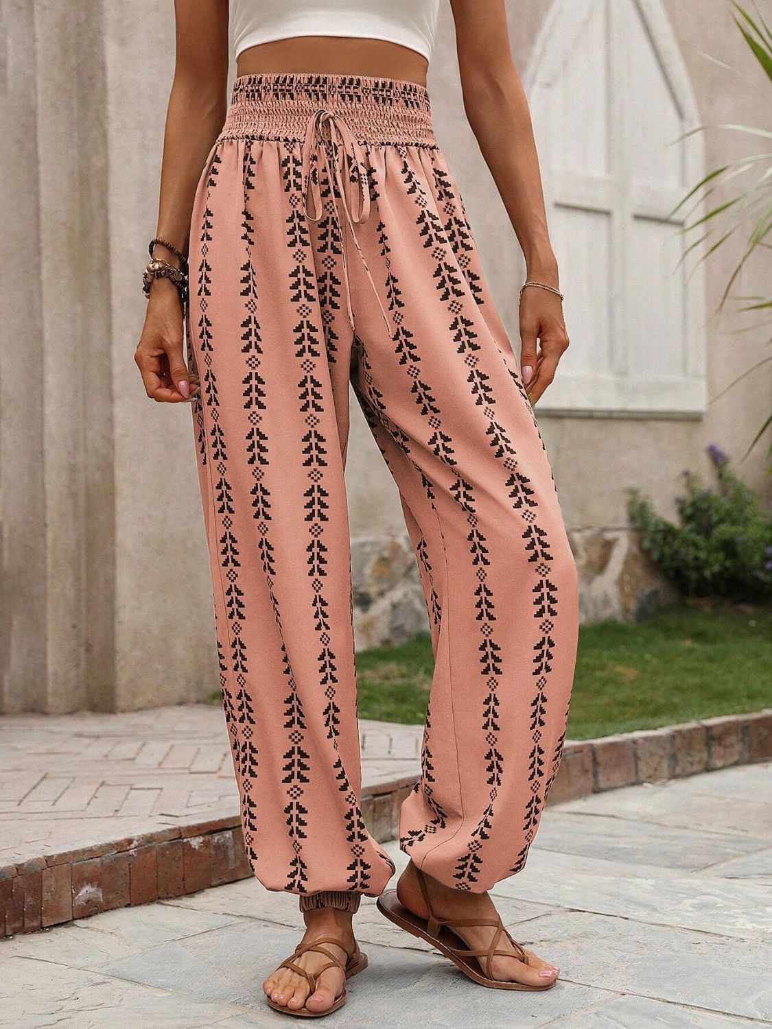 Tied Printed High Waist Pants - T - 5 COLORS -