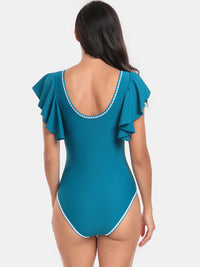 Thumbnail for Plunge Cap Sleeve One-Piece Swimwear - T - 6 COLORS -