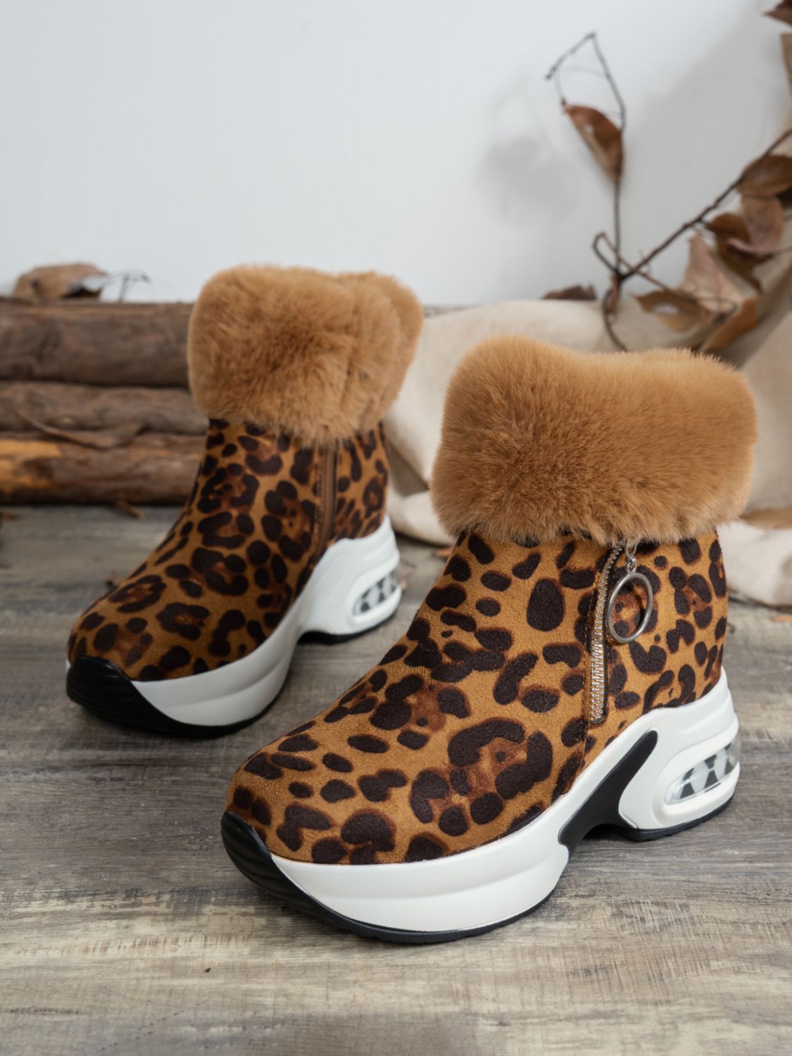 Side Zipper Leopard Platform Boots - T - 2 COLORS -